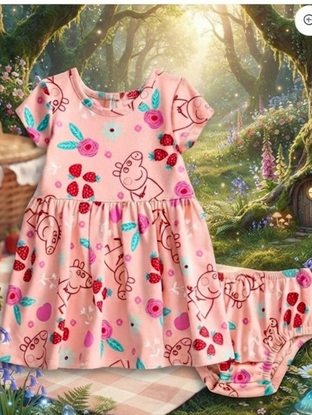 Peppa Pig Baby Girl Print Dress and Matching Diaper Cover